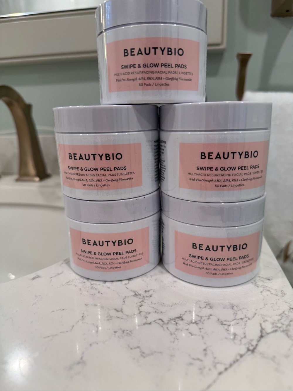 Five BeautyBio Swipe & Glow Peel Pads - Pink Facial Exfoliating Pads